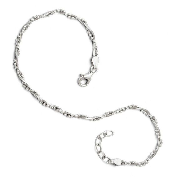 Sterling Silver Twisted Bead and Snake Chain Anklet, 9-10 Inch - Picture 1 of 4